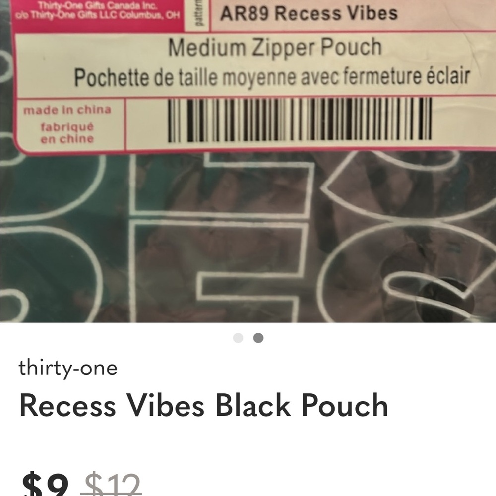 Thirty-One Black and White Medium Zipper Recess Pouch bag - Picture 2 of 3